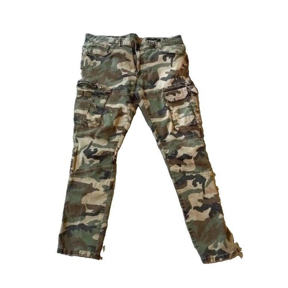 Smoke Rise Cargo Pants 36 X 32 Green Woodland Camo Slim Tapered Stretch Utility
